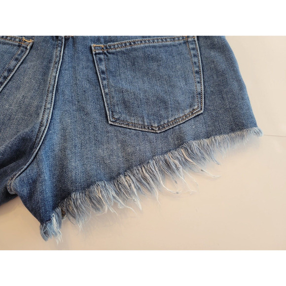 We The Free Distressed Denim Shorts Cut Off Frayed Button Fly High Rise Women 28 - Picture 11 of 11